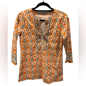 Bella Tu Orange,white and blue beaded tunic size S